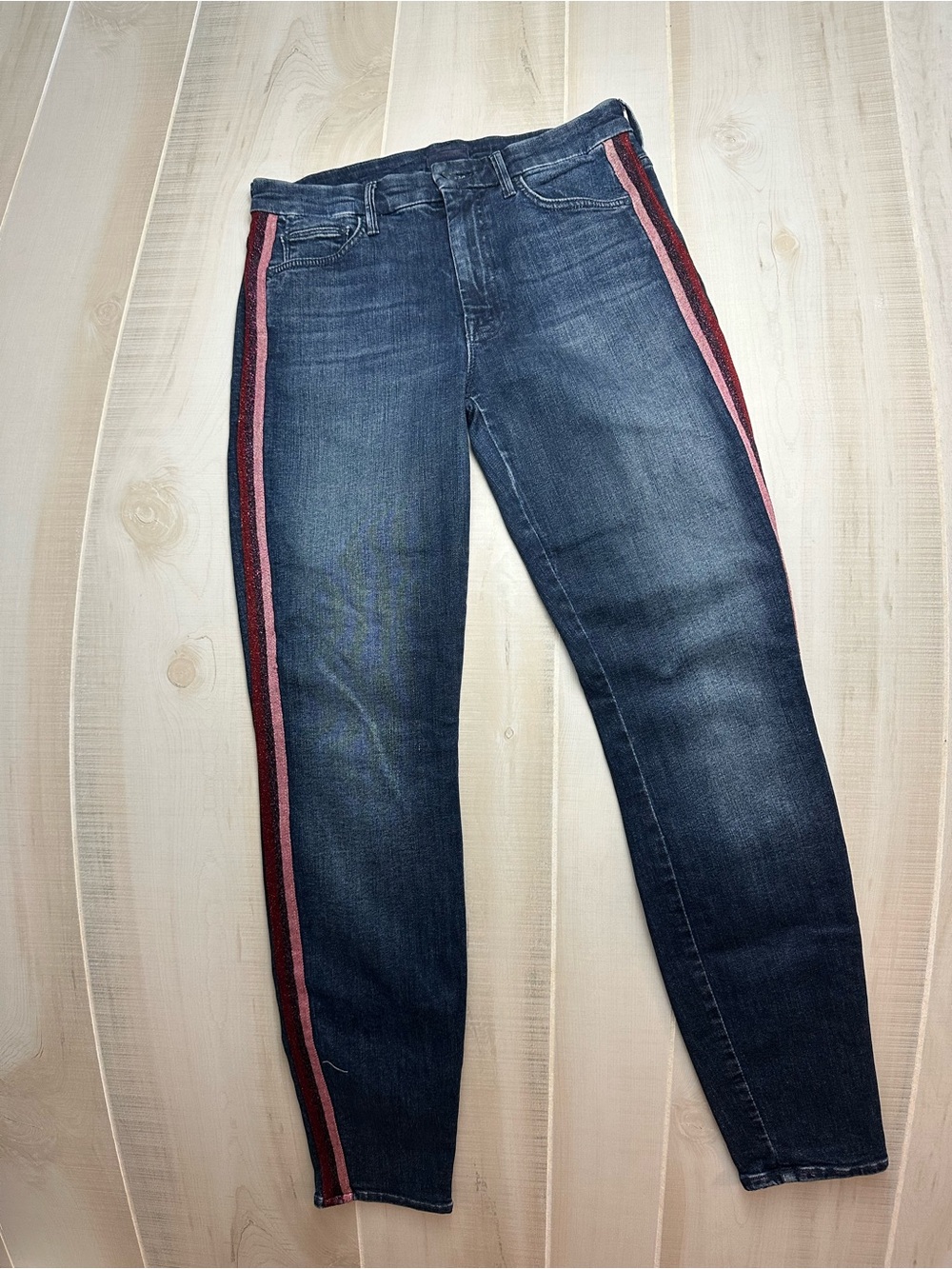 MOTHER Dark Wash Jeans with glitter stripe